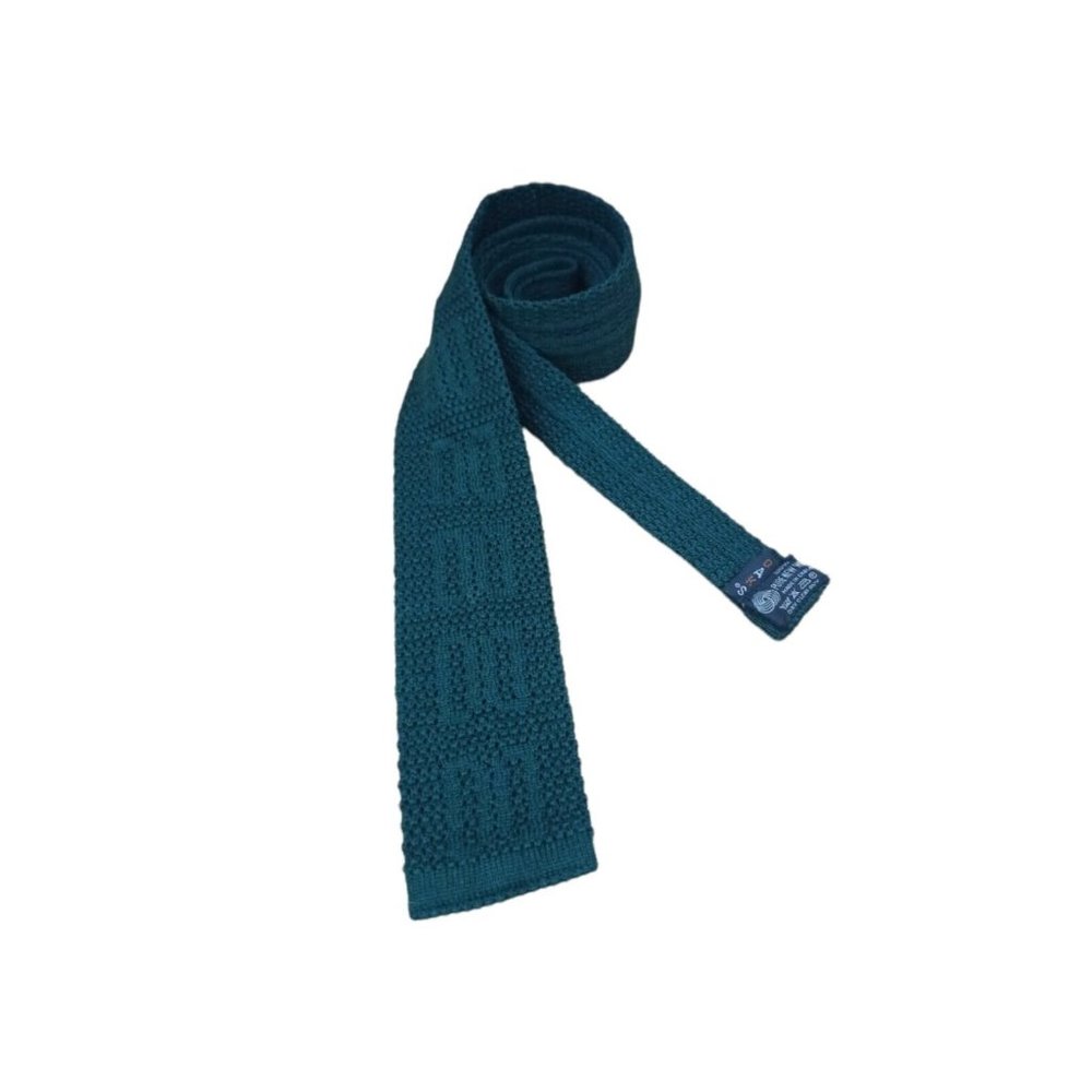 DAKS Solid Green Knit New Wool Slim Tie ENGLAND 54"/ 2.2" EC